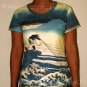 FISHERMAN Ukiyoe Japanese Art Print Cap Sleeve T Shirt Misses Size S