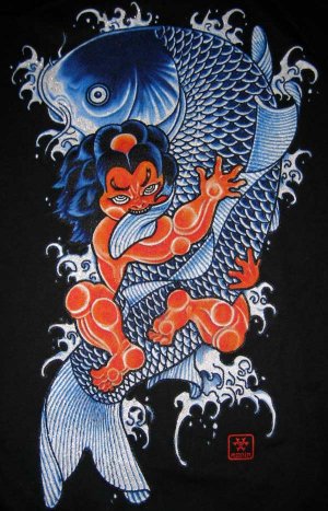 RED ONI and KOI Ronin Japan Tokyo Yakuza Ganster T-Shirt XXL 2XL Large Black