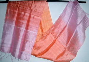 Thai Silk Fabric Scarf New Hand Crafted ORANGE and PINK 9-8