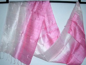 Thai Silk Fabric Scarf New Hand Crafted PINK and CREAM
