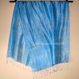 Thai Silk Fabric Scarf Shawl Hand Crafted Large BABY BLUE Direct from Thailand