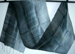 Thai Silk Fabric Scarf Shawl New INDIGO BLACK and GREY Textile Art