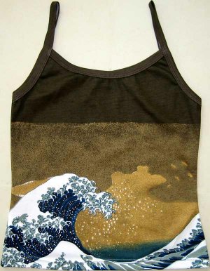 GIANT WAVE Japan Hokusai Ukiyoe Art Print Shirt Singlet TANK TOP Misses XL Extra Large