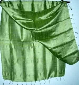 OLIVE GREEN Thai Silk Fabric Scarf Shawl Hand Craft