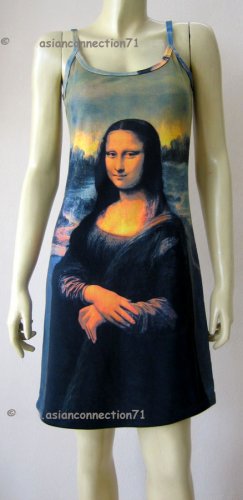 MONA LISA Leonardo Da Vinci Hand Print Fine Art Tank Top Dress Size XL 16-18