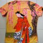 Red Kimono with Sakura Japan Art Print T Shirt Misses M Medium Short Sleeve