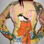 Red Kimono with Sakura Japan Art Print T Shirt Misses M Medium Short Sleeve