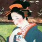 Red Kimono with Sakura Japan Art Print T Shirt Misses M Medium Short Sleeve