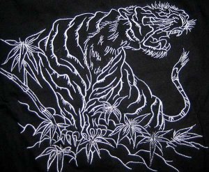 JAPAN TIGER DRAGON Long Sleeve EMBROIDERED T-Shirt XL