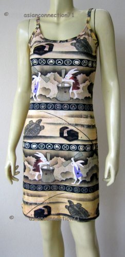 USAGI FOLKLORE Japanese UKIYOE Art Print Dress Misses M 8-10