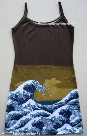 GIANT WAVE Hokusai UKIYOE Japan Art Print Dress Misses Size S Small 4-6