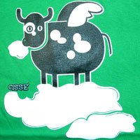 FLYING COW Fun CISSE Disco Club Party Rave T-Shirt Slim Fit Asian M Medium Green BNWT