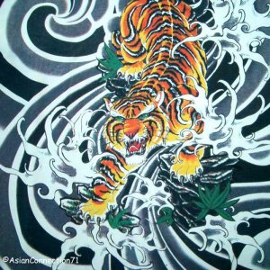 Japanese TIGER IREZUMI Japan Tattoo Art Print Short Sleeve T Shirt Mens M Medium