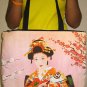 Geisha with Sensu Japan Art Bag Sling Purse Messenger Tote L Large