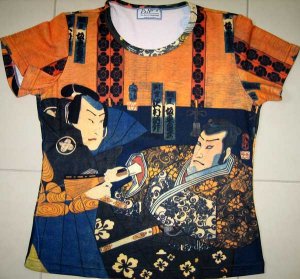 Sharaku Ukiyoe Japan Samurai Cap Sleeve Art T Shirt Misses M Medium