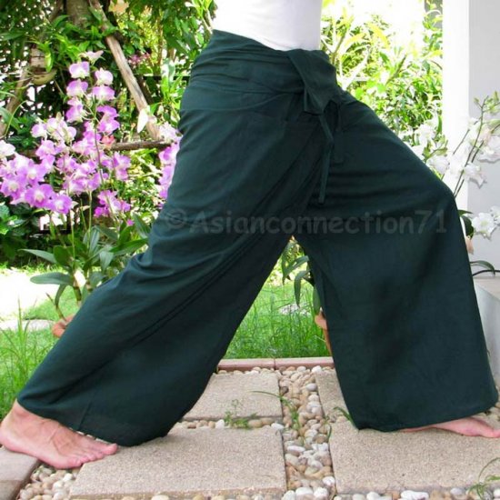 Thai XXXL Plus Size Cotton Fisherman Pants Yoga Trousers SOLID GREEN