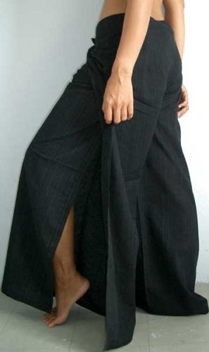 PLUS SIZE Thai Cotton Wrap Pants Yoga Trousers XXXL CHARCOAL BLACK