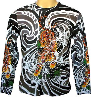 Japanese TIGER IREZUMI Japan Tattoo LONG SLEEVE T Shirt Mens L Large
