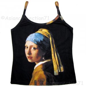 Girl with Pearl Earring Vermeer Fine Art Print Shirt TANK TOP Misses M Medium