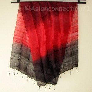 Thai Silk Fabric Scarf Large Shawl RED BURGUNDY BLACK