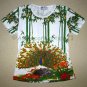 PEACOCK in Bamboo Asian Art Print T Shirt Misses XL Extra Large Short Sleeve