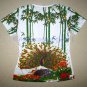 PEACOCK in Bamboo Asian Art Print T Shirt Misses XL Extra Large Short Sleeve