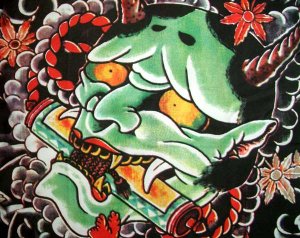 ONI Devil Japan IREZUMI Tattoo LONG Sleeve T Shirt S