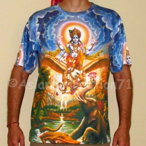 VISHNU GARUDA Gajendra Hindu Art Print T Shirt MENS XL