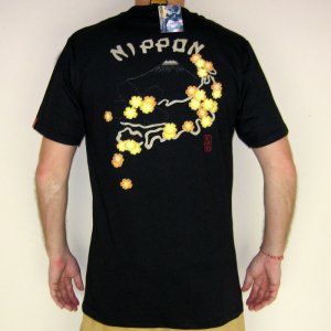 NIPPON Fuji and Flowers RONIN Japan Tokyo Yakuza T-Shirt M Medium Black