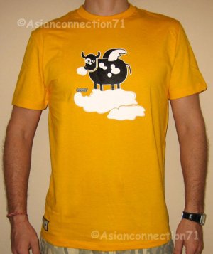 SURREAL FLYING COW Cisse Disco Party Rave T-Shirt Asian L Large Yellow BNWT
