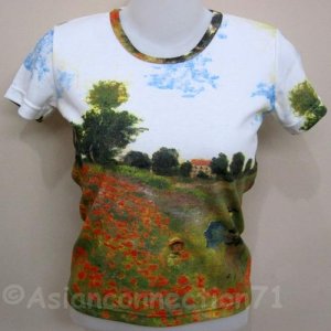 POPPIES Claude Monet Fine Art Print Cap Sleeve T shirt Misses Size S Small