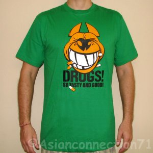 DRUGS So Tasty And Good North Dragon Japan T-Shirt L Large Green