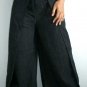 Thai Wrap Pants Yoga Beach Dance Trousers CHARCOAL BLACK Cotton Drill FREESIZE S-XL