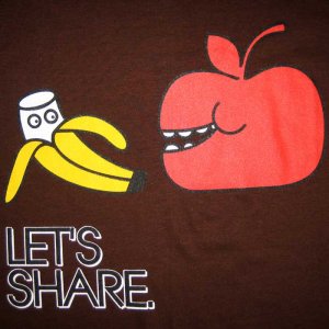 LET'S SHARE Apple Banana Retro Japanese T-shirt Slim Fit Asian L Brown