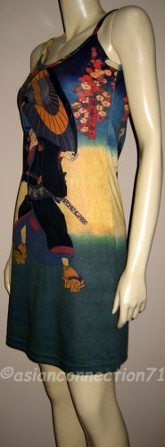 KABUKI New Japanese Ukiyoe Art Print Tank Top Dress L
