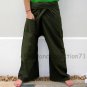 Thai Fisherman Pants 280 gram DARK GREEN Cotton FREESIZE Asian Yoga Dance Trousers