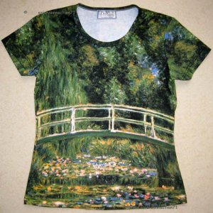 Monet WATER LILY POND Short Sleeve Art Print T-shirt Misses S Small