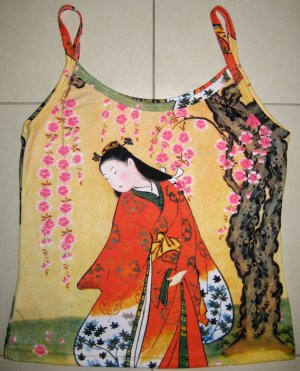 Red Kimono Under Sakura Japan Art Print Shirt Singlet TANK TOP Misses S Small