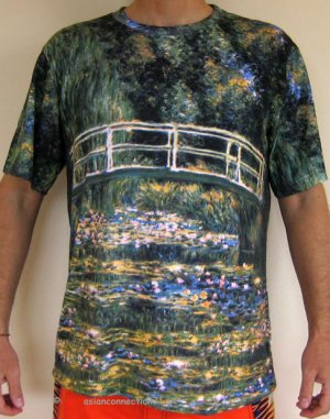 Monet WATER LILY POND Hand Print Fine Art T Shirt Mens L Large Short Sleeve