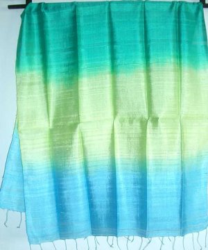 Thai Silk Fabric Scarf Shawl Large Greens and Blues NEW