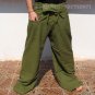Thai EXTRA LONG Cotton Fisherman Yoga Pants Striped OLIVE Green