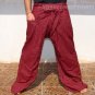 Thai EXTRA LONG Cotton Fisherman Yoga Pants Striped Burgundy Red