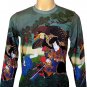 Hayabusa Samurai Japan Hand Print Ukiyoe Art T Shirt Misses L
