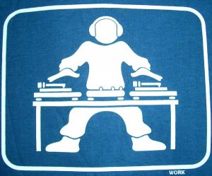 GLOW IN THE DARK DJ Work Turntable Party T-Shirt M Blue