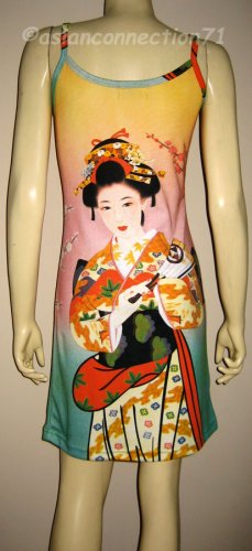 Geisha with Sensu Japan Art Print Dress M Medium Misses Size 8-10