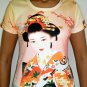 Geisha with Sensu Japan Art Print Dress L Large Misses Size 12-14