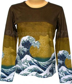 GIANT WAVE Hokusai Ukiyoe LONG SLEEVE Japan Art T Shirt Miss M Medium