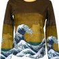 GIANT WAVE Hokusai Japanese Ukiyoe LONG SLEEVE Japan Art T Shirt Misses L Large