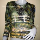 Monet WATER LILY POND Hand Print Long Sleeve Art T shirt Misses XL Extra Large