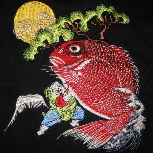 EBISU Japan Lucky God EMBROIDERED Attitude T-shirt Slim Fit Asian M Medium Black